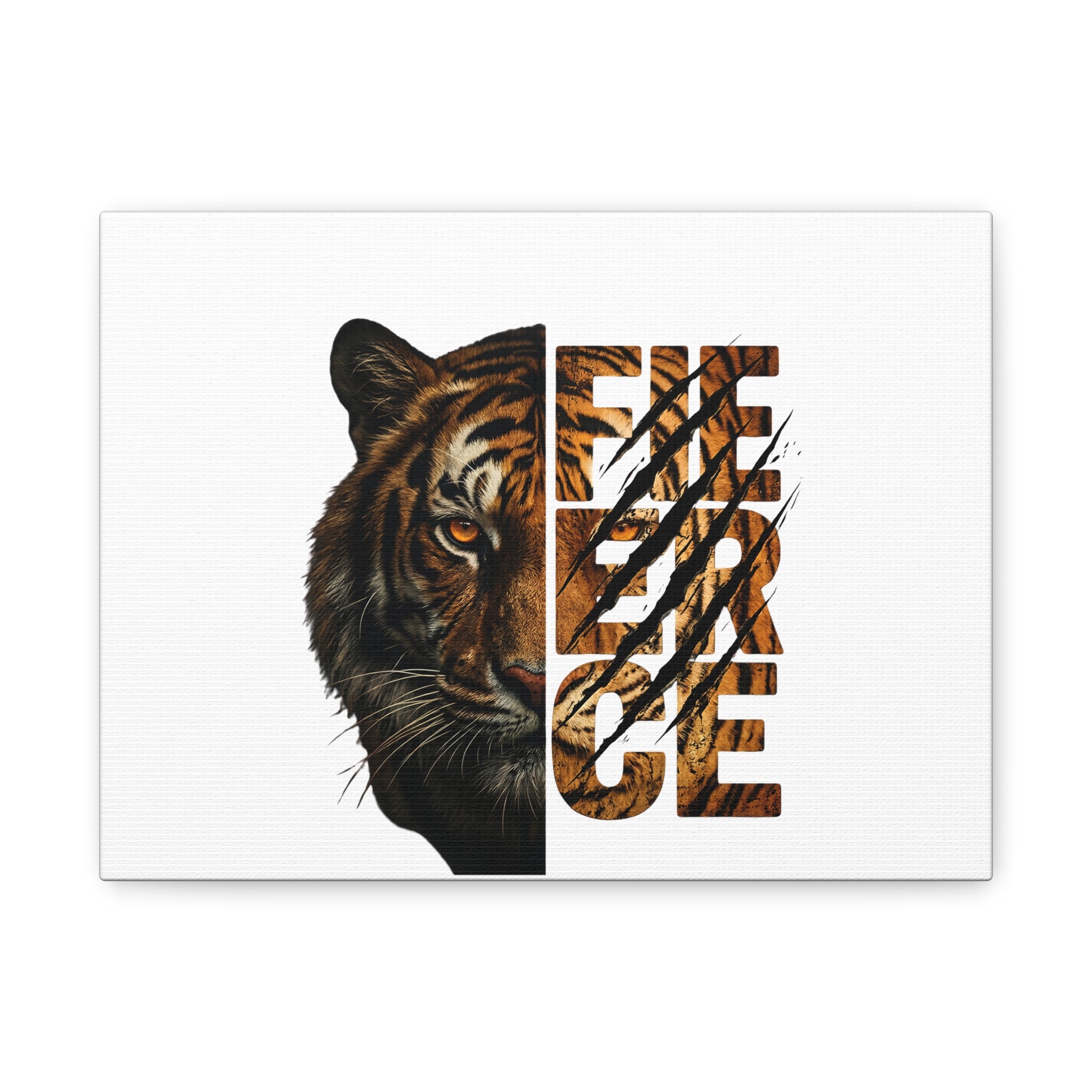Tiger Face Canvas Wall Art — 'FIERCE' Split Tiger Matte Stretched Canvas