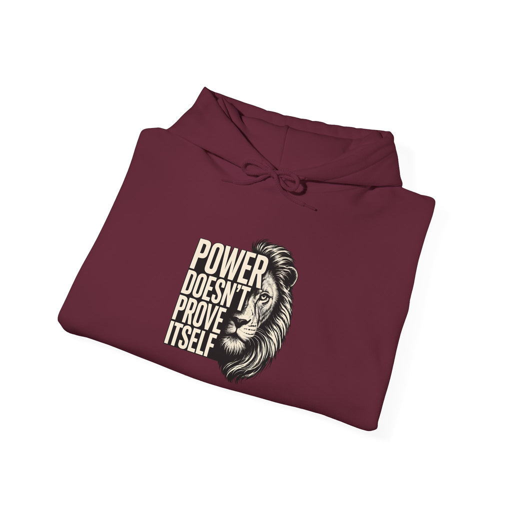 Lion 'Power Doesn't Prove Itself' Hoodie — Inspirational Graphic Sweatshirt