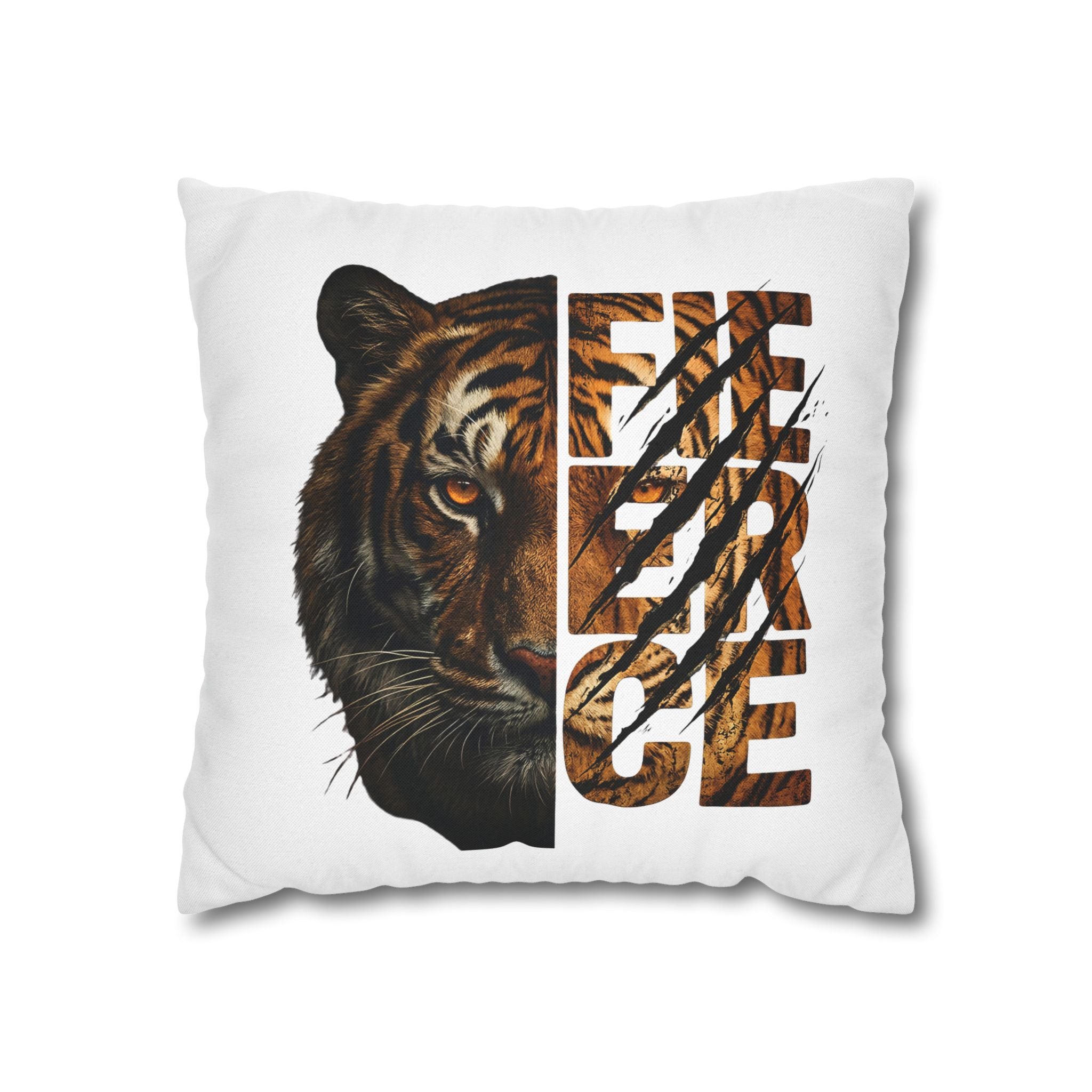 Tiger Face Decorative Pillowcase — 'Fierce' Split Design Spun Polyester Accent Pillow