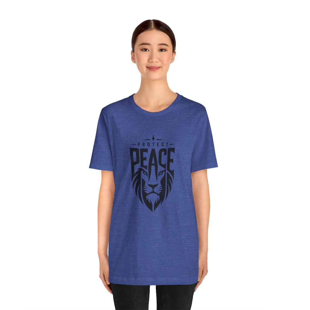 Protect Peace Lion T-Shirt — Graphic Tee with Lion Shield Design