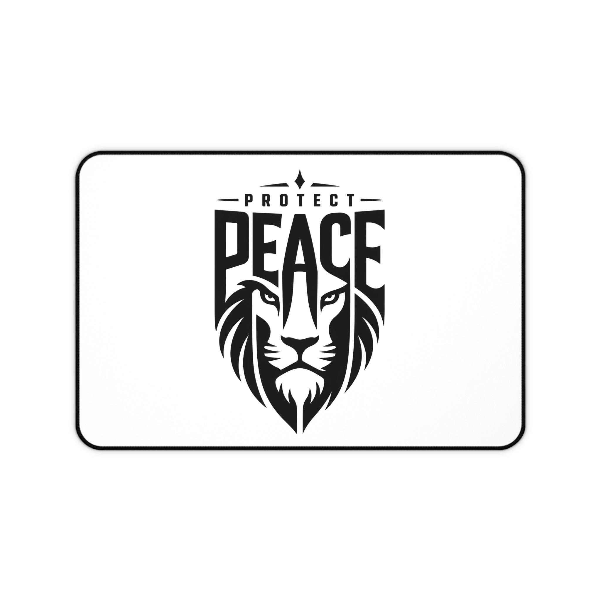 Protect Peace Lion Desk Mat — Motivational Minimalist Mouse Pad