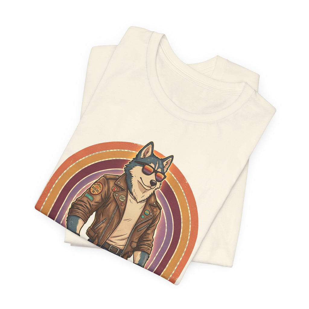 Retro Biker Husky T-Shirt — Cool Dog in Leather Jacket Graphic Tee
