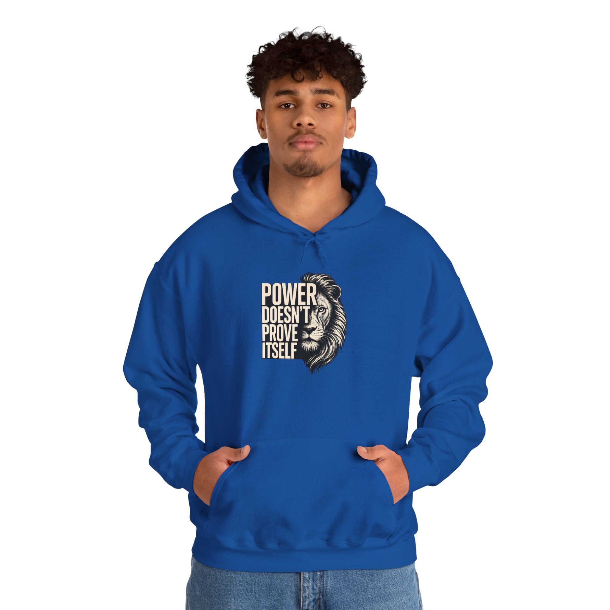 Lion 'Power Doesn't Prove Itself' Hoodie — Inspirational Graphic Sweatshirt
