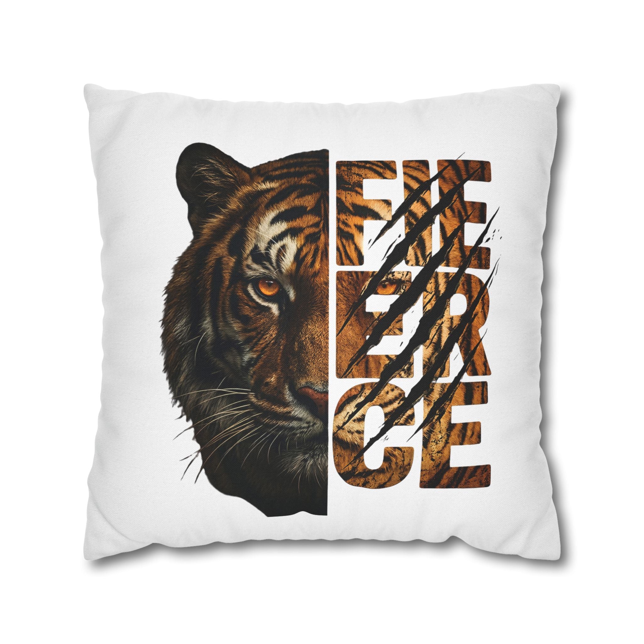 Tiger Face Decorative Pillowcase — 'Fierce' Split Design Spun Polyester Accent Pillow