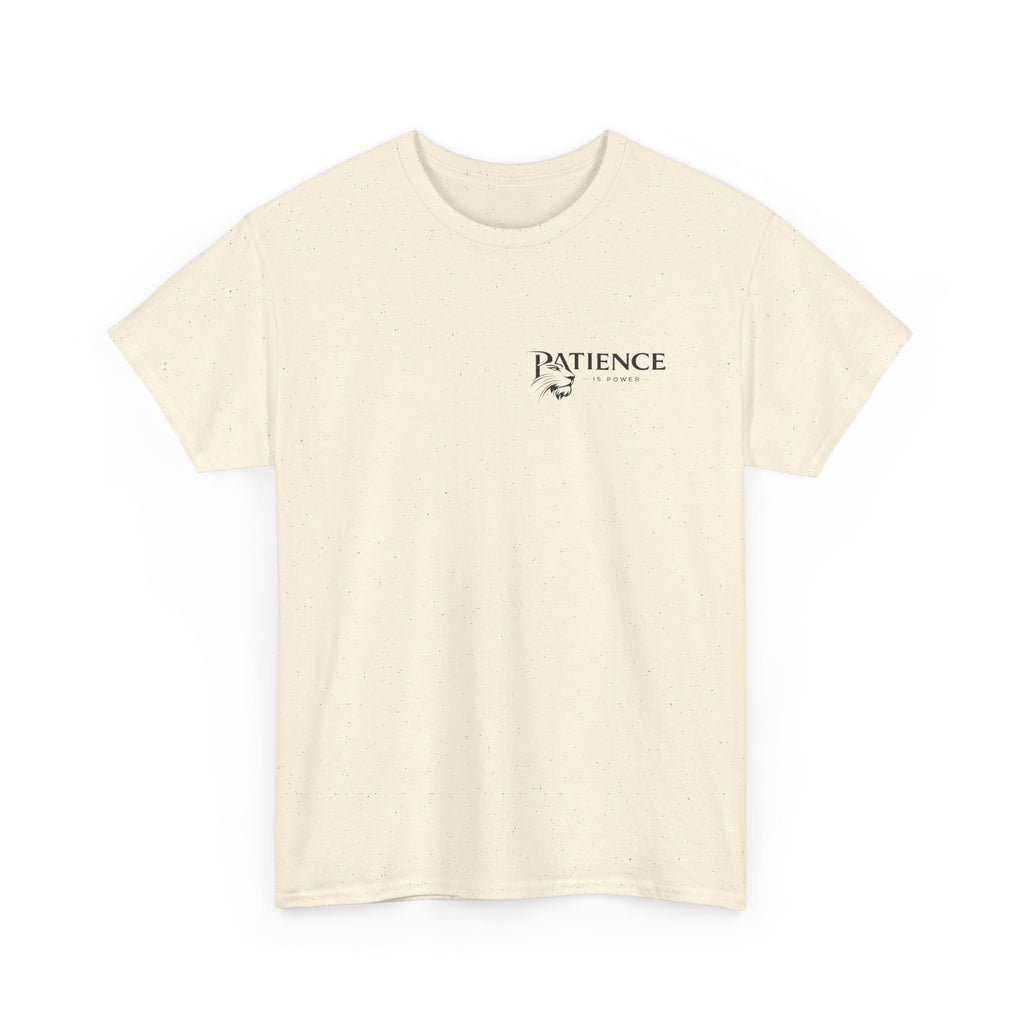 Patience Minimalist Tee — Small Script Floral Chest Print