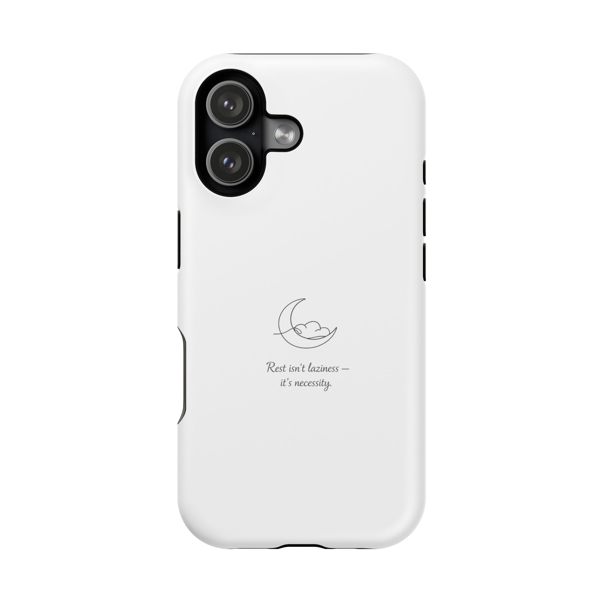 Magnetic Impact-Resistant Phone Case — Minimal Moon & 'Rest ain't business — it's serenity' Design
