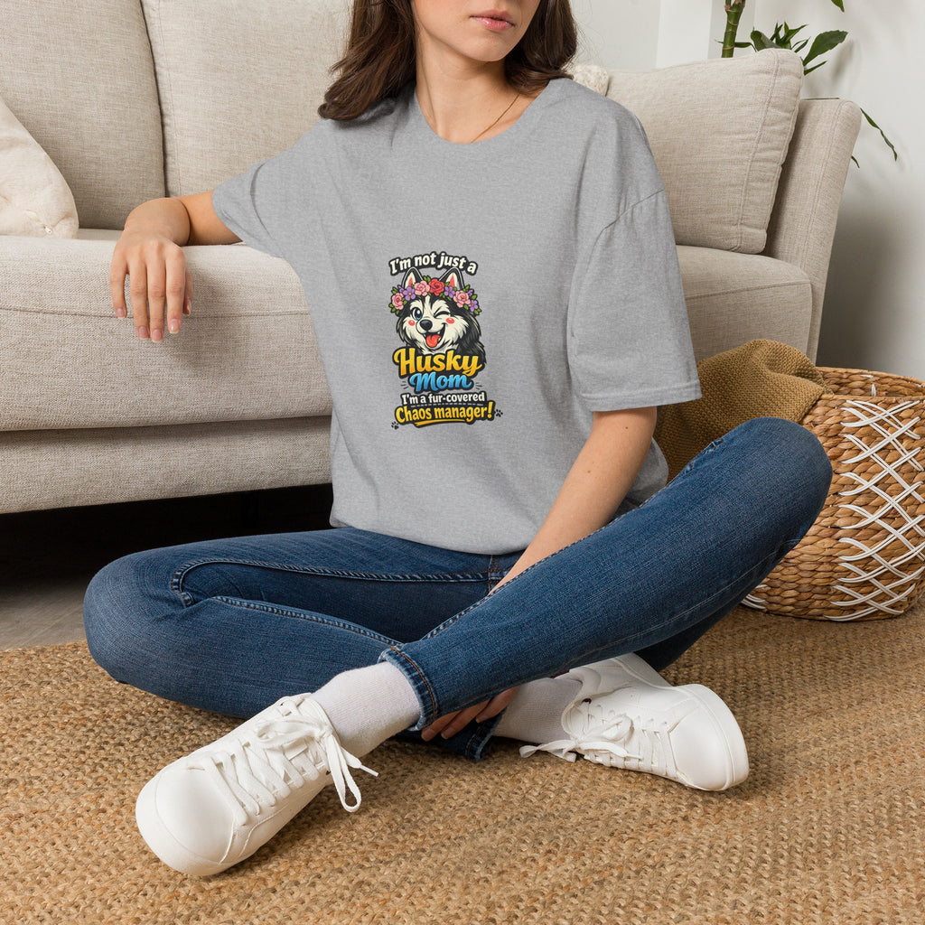 Husky Mama T-Shirt — "I'm Not Just a Husky Mama, I'm Their Chaos Manager" Cute Floral Dog Mom Tee
