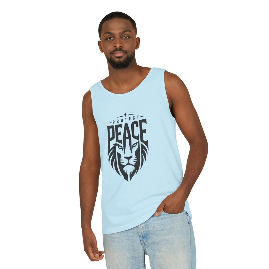 Protect Peace Lion Tank Top — Graphic Lion Shield Spiritual Tee