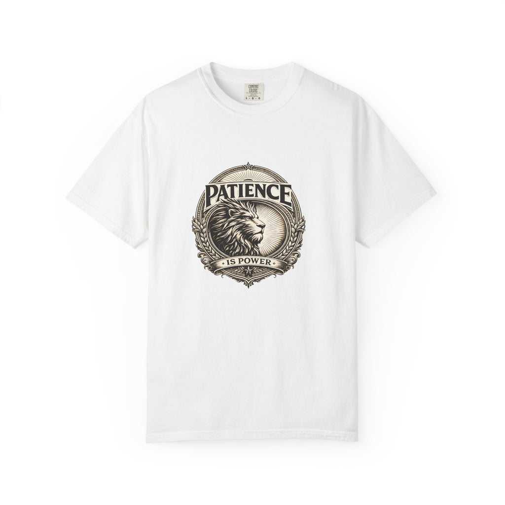 Patience Is Power Lion T-Shirt — Inspirational Vintage Crest Tee