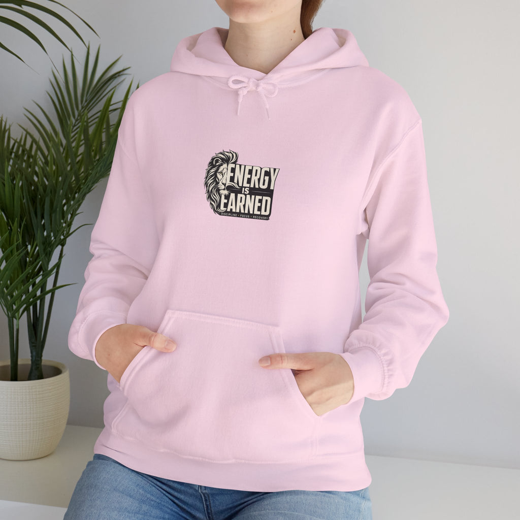 Energy Earned Hoodie — Workout Motivation Chest Logo