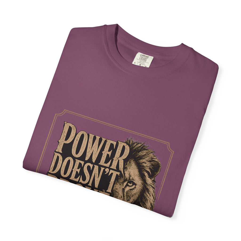 Power Doesn't Prove Itself Lion T-Shirt — Motivational Graphic Tee