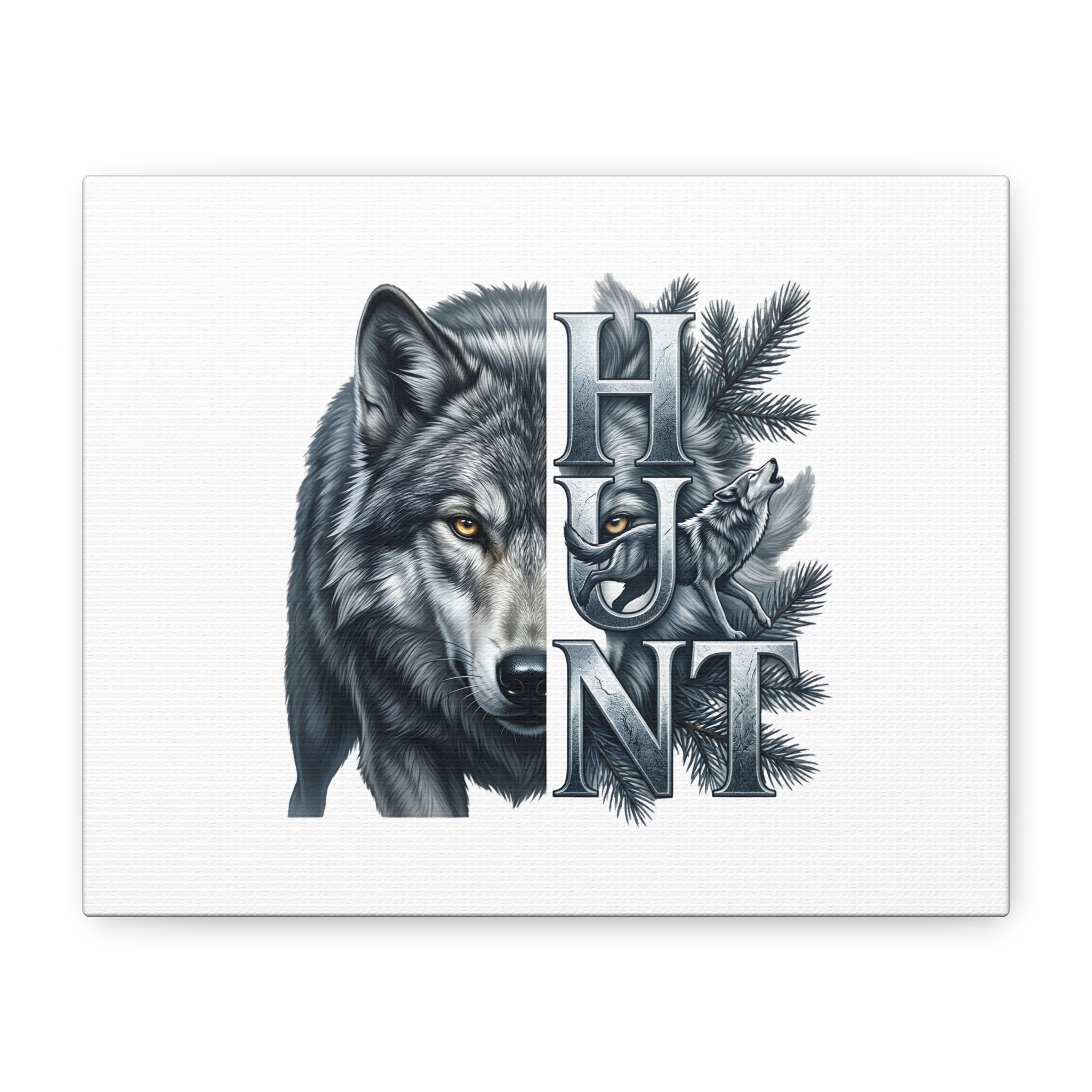 Hunt Wolf Canvas Wall Art — Rustic Wildlife Hunting Decor