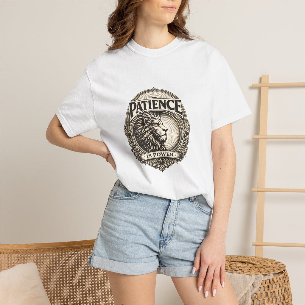 Patience Is Power Lion T-Shirt — Inspirational Vintage Crest Tee
