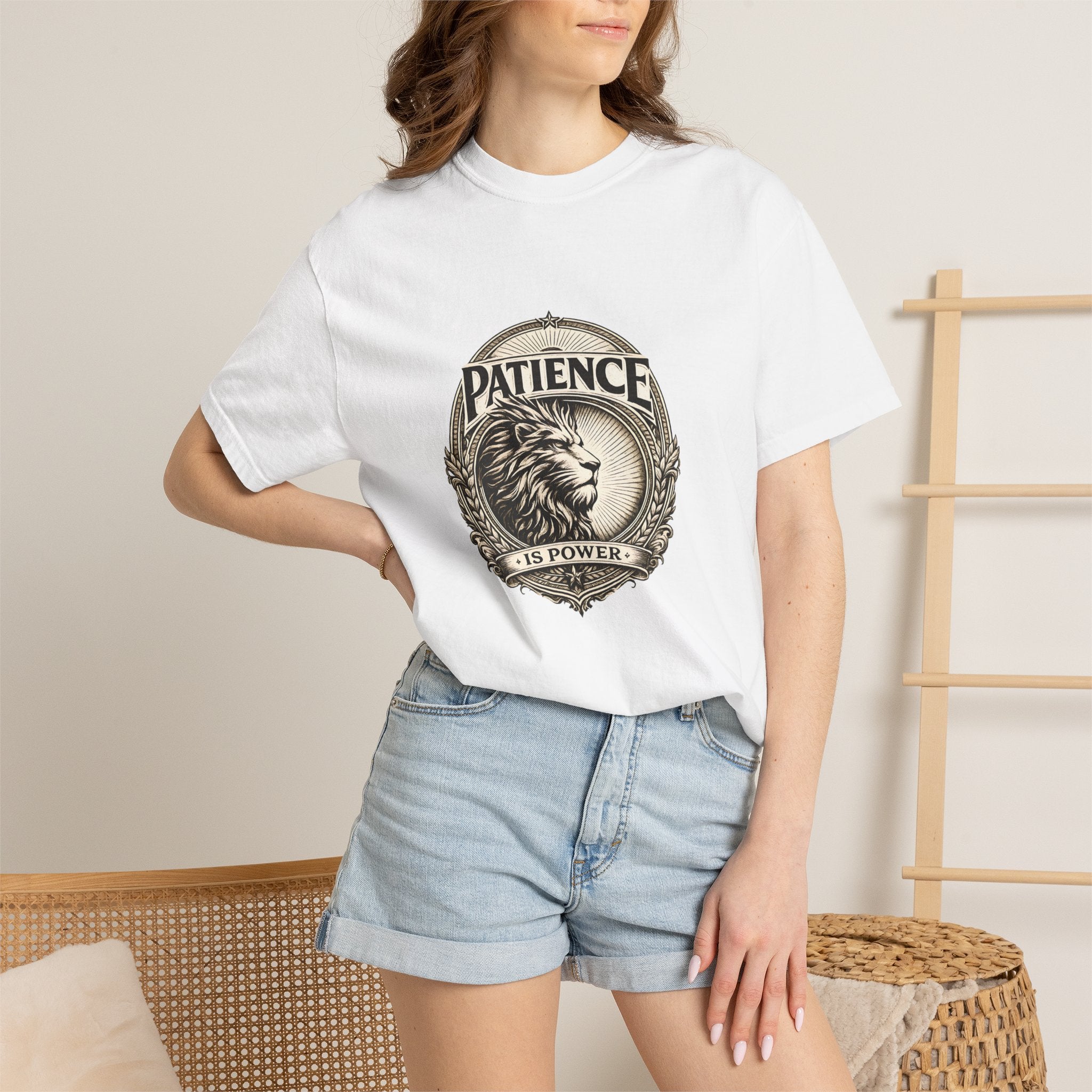 Patience Is Power Lion T-Shirt — Inspirational Vintage Crest Tee