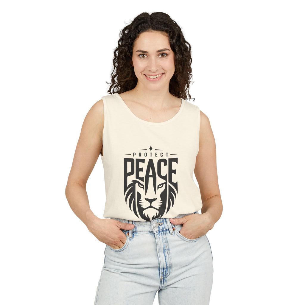 Protect Peace Lion Tank Top — Graphic Lion Shield Spiritual Tee