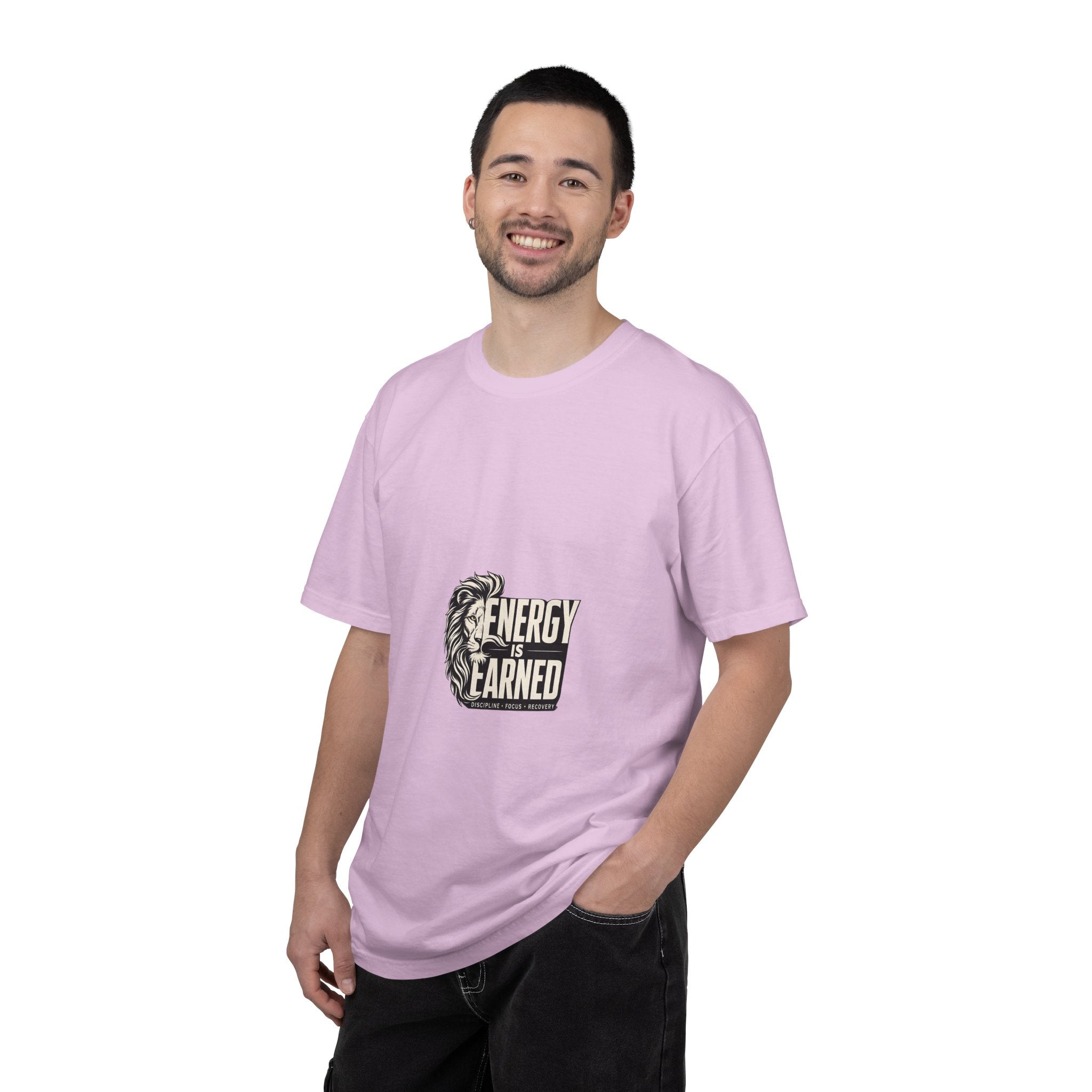 Energy Is Earned T-Shirt — Lion Graphic Motivational Tee