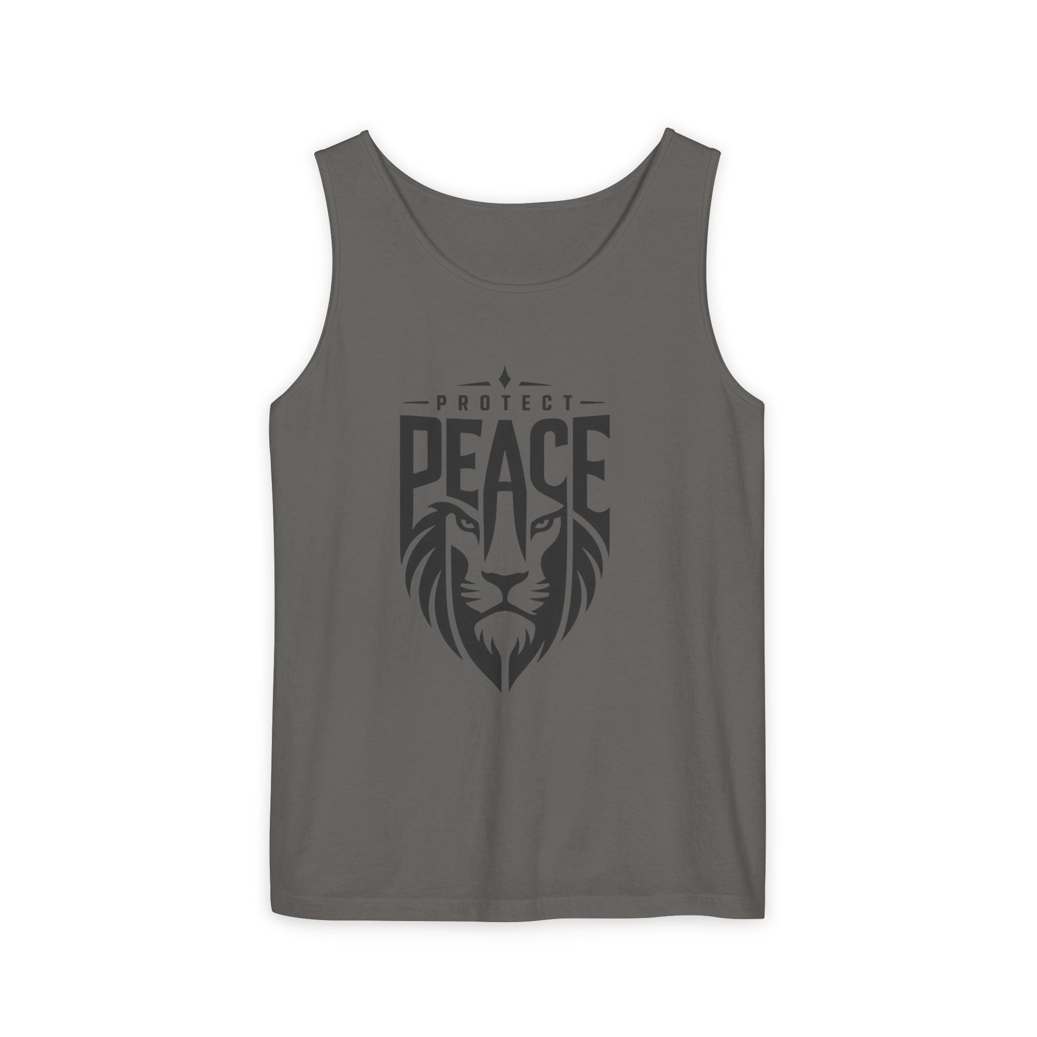 Protect Peace Lion Tank Top — Graphic Lion Shield Spiritual Tee