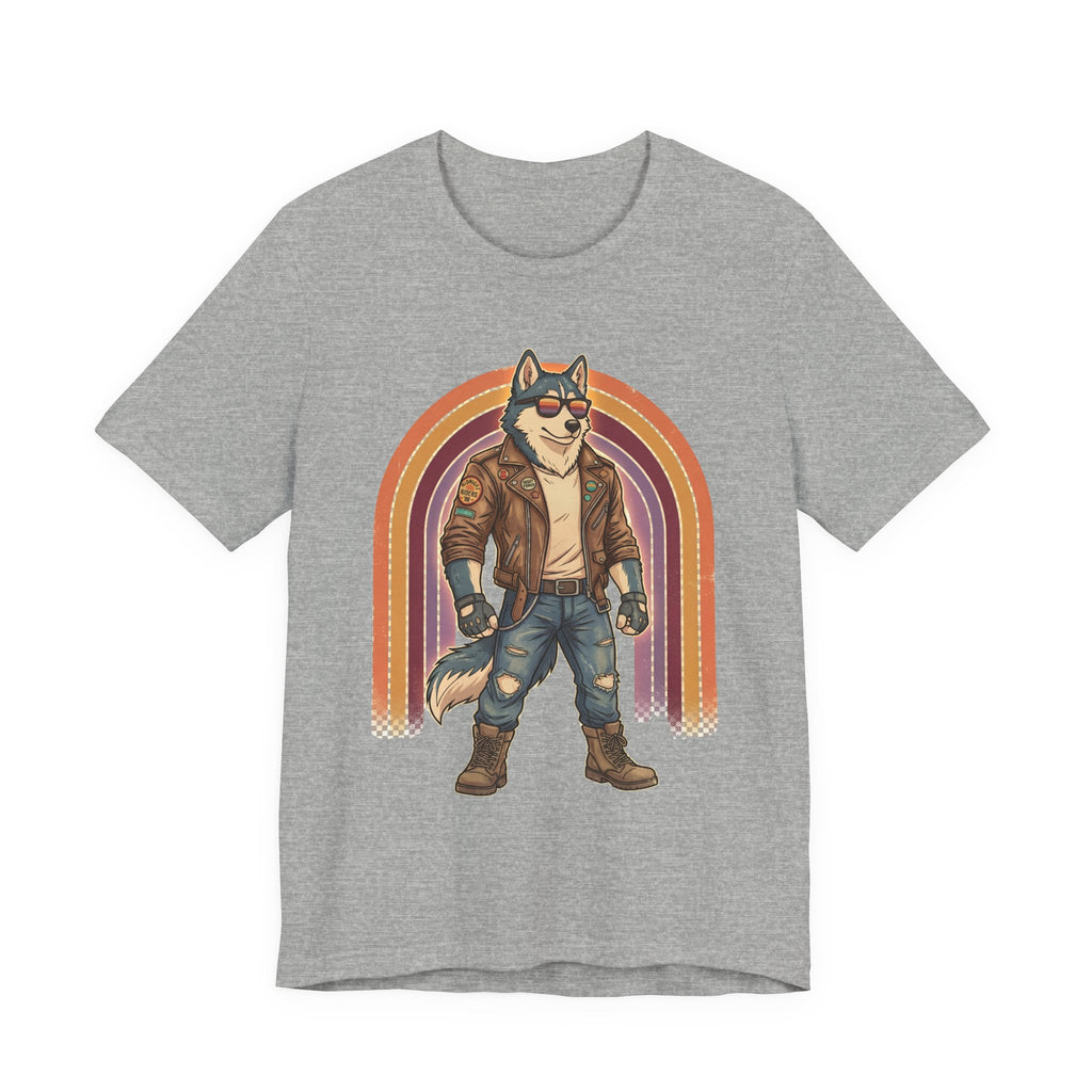 Retro Biker Husky T-Shirt — Cool Dog in Leather Jacket Graphic Tee