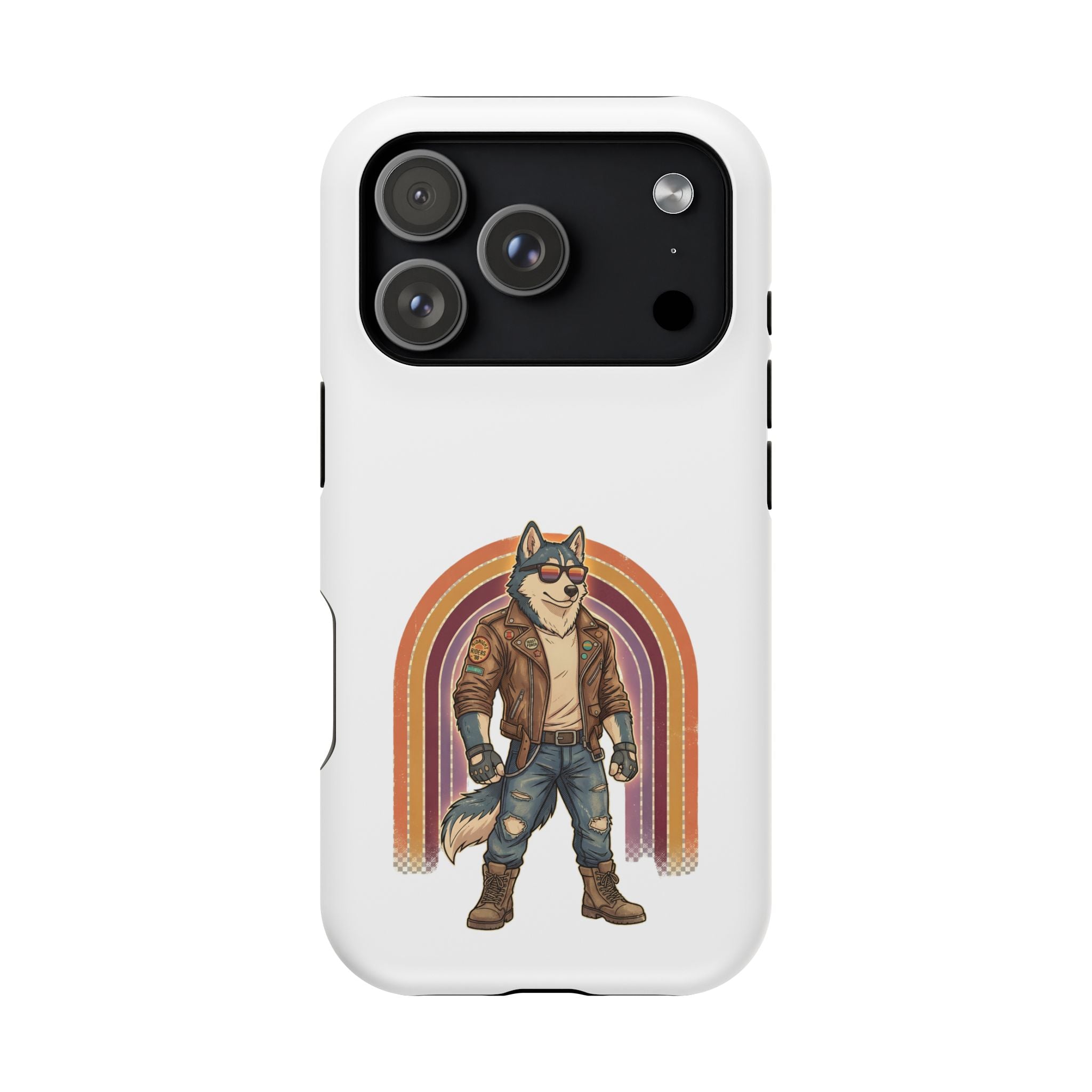 Magnetic Impact Phone Case — Retro Biker Husky Design