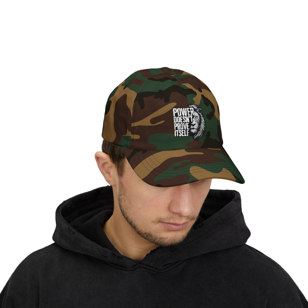 Classic Dad Cap - 'Power Doesn't Prove Itself' Lion Graphic Hat