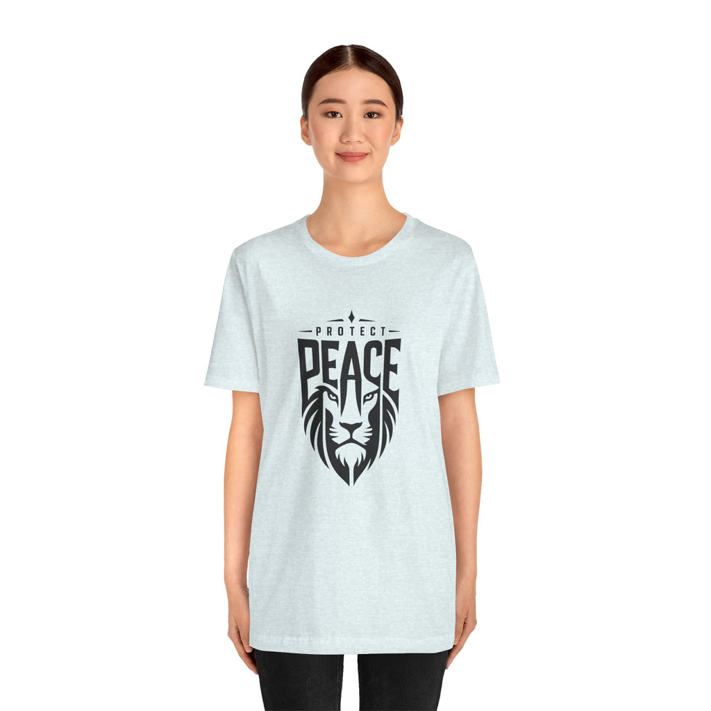 Protect Peace Lion T-Shirt — Graphic Tee with Lion Shield Design