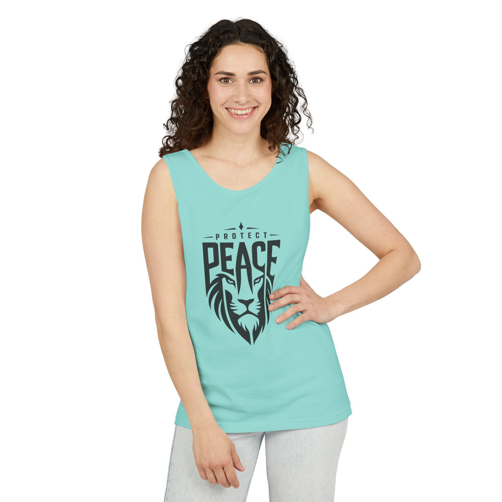 Protect Peace Lion Tank Top — Graphic Lion Shield Spiritual Tee