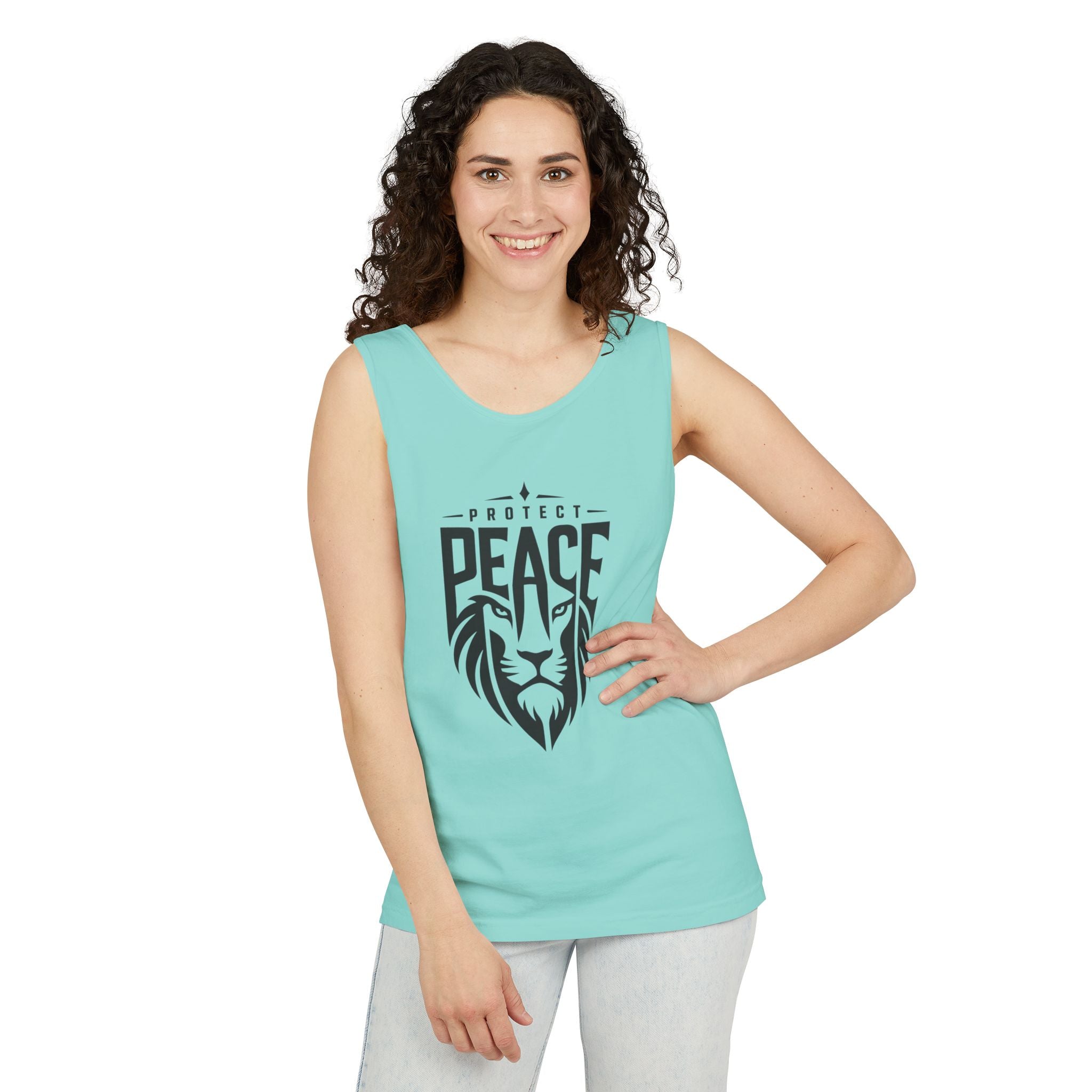 Protect Peace Lion Tank Top — Graphic Lion Shield Spiritual Tee