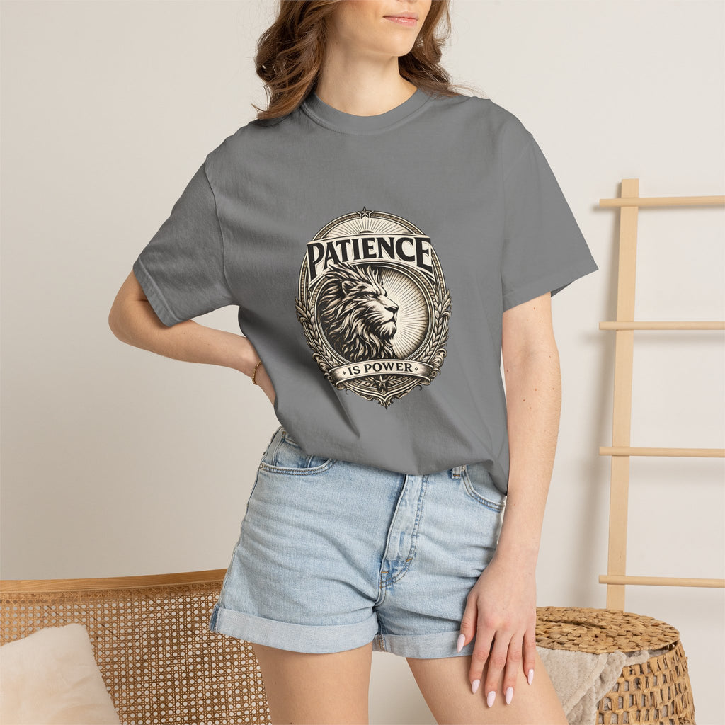 Patience Is Power Lion T-Shirt — Inspirational Vintage Crest Tee