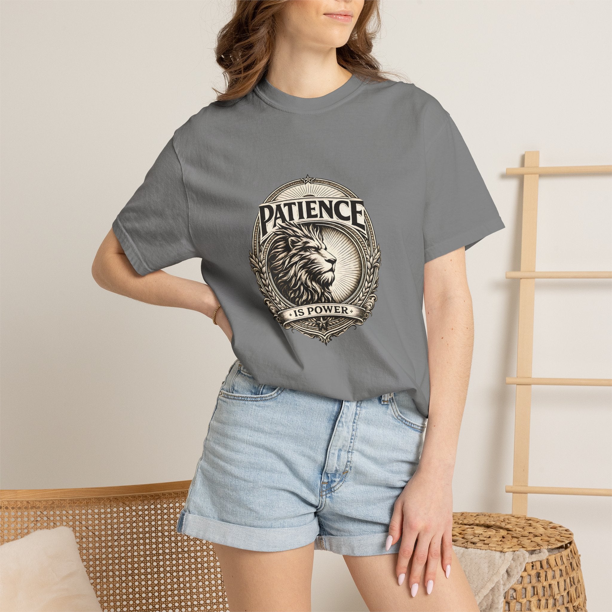 Patience Is Power Lion T-Shirt — Inspirational Vintage Crest Tee
