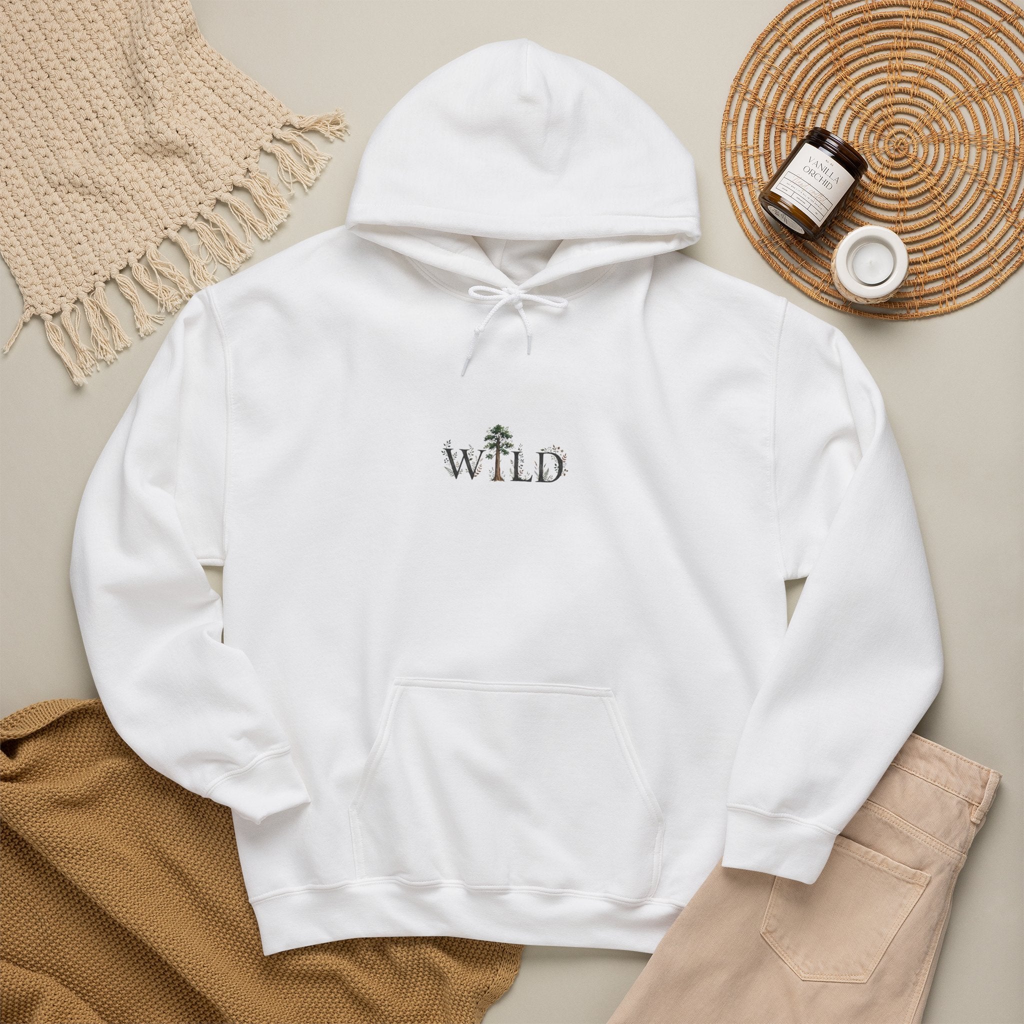 Wild Nature Hoodie — Minimal Forest 'WILD' Embroidered Pullover