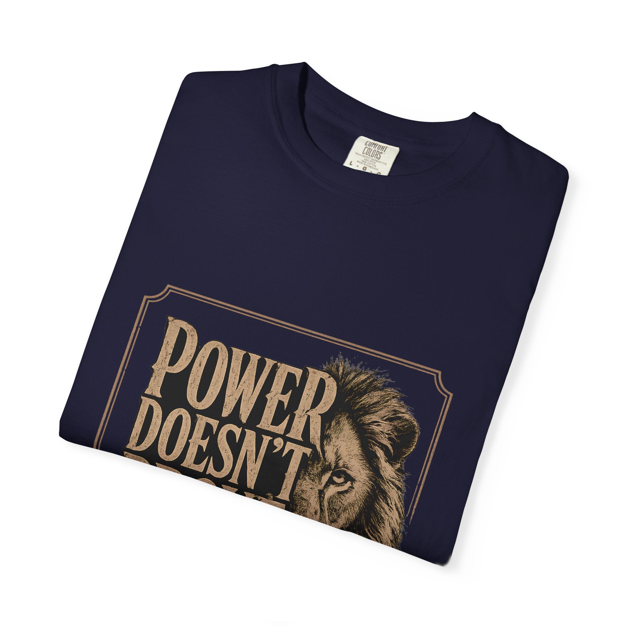 Power Doesn't Prove Itself Lion T-Shirt — Motivational Graphic Tee