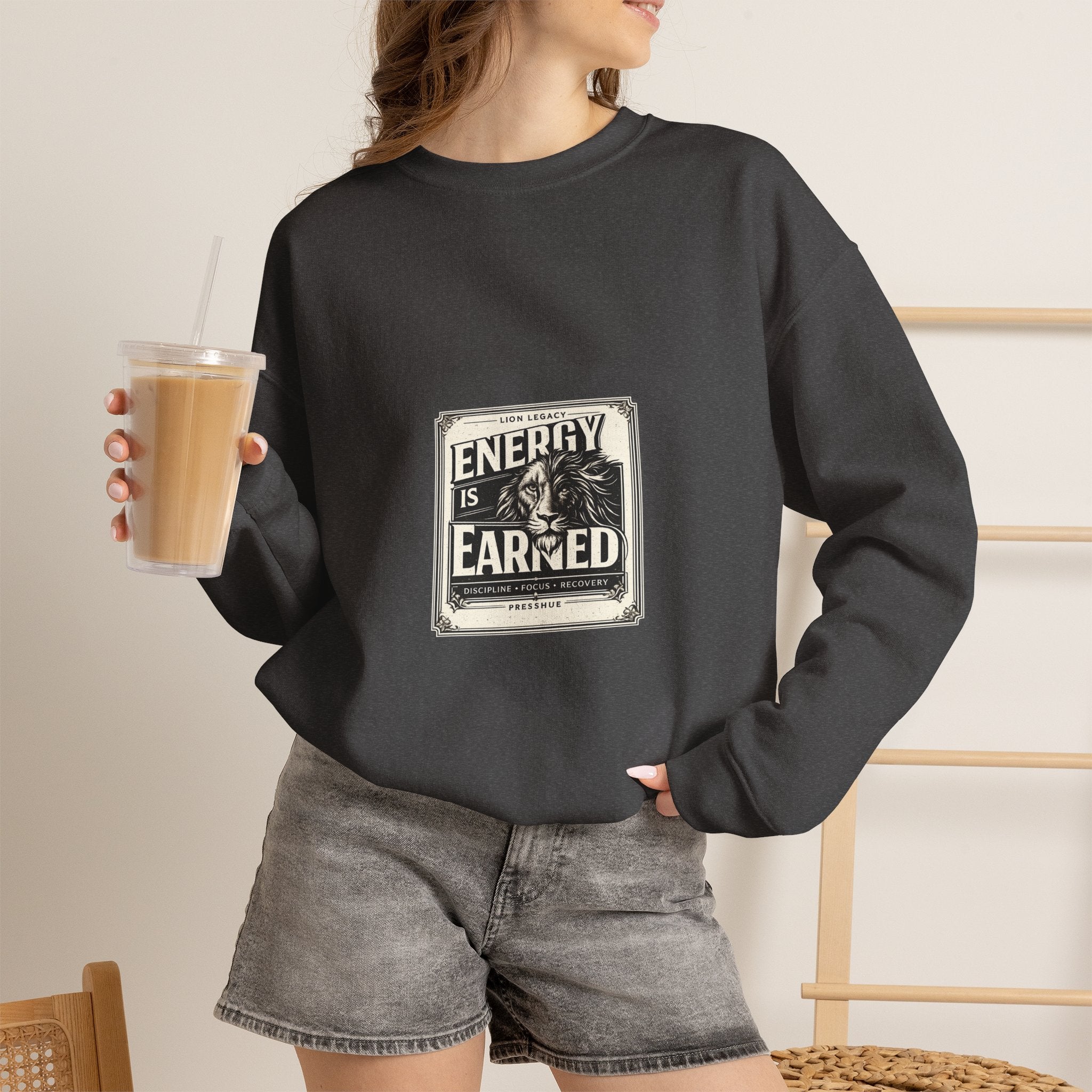 Crewneck Sweatshirt — "Energy Is Earned" Retro Motivational Design