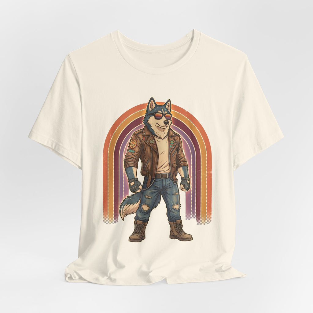Retro Biker Husky T-Shirt — Cool Dog in Leather Jacket Graphic Tee