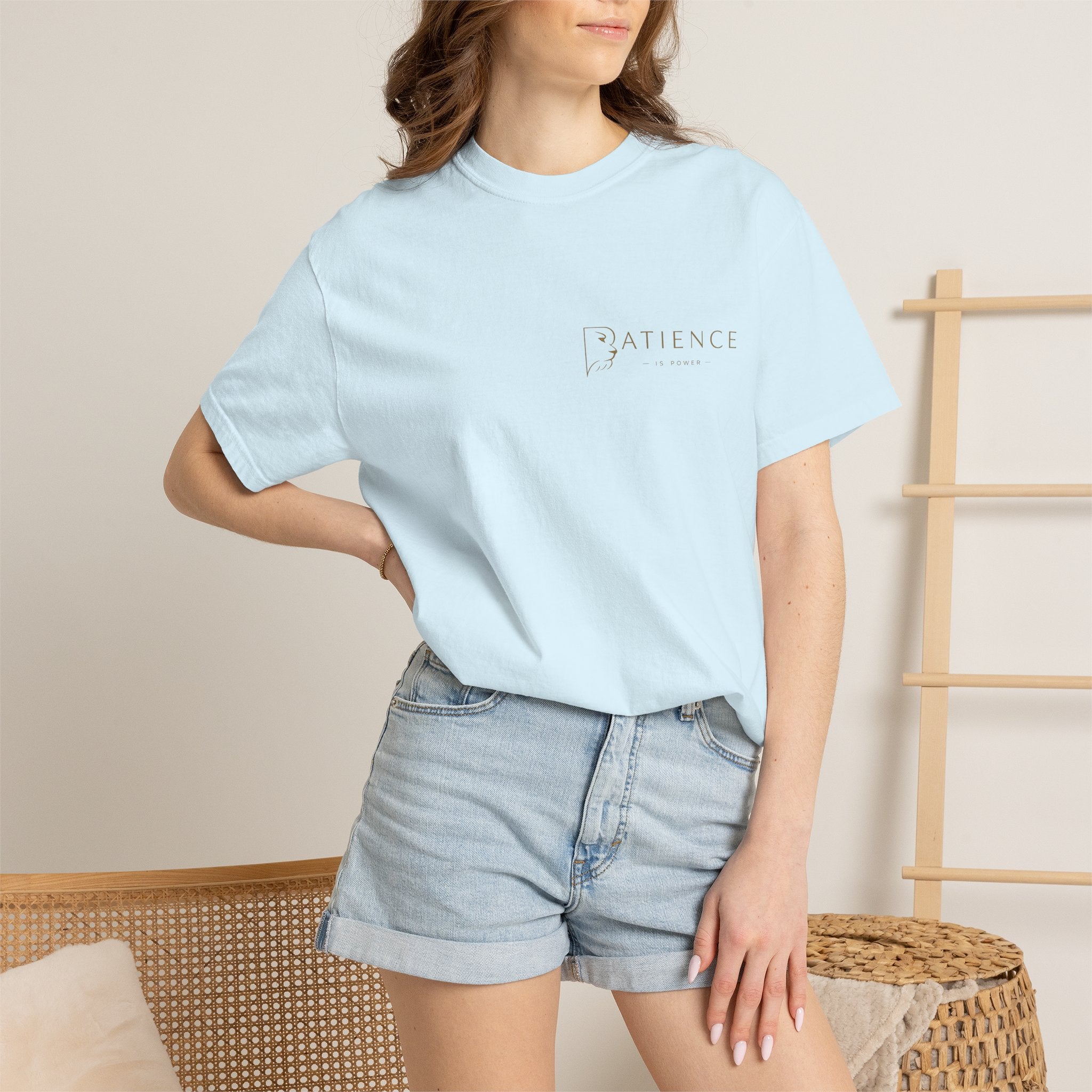 Patience Minimalist Tee — White Inspirational Graphic T-Shirt