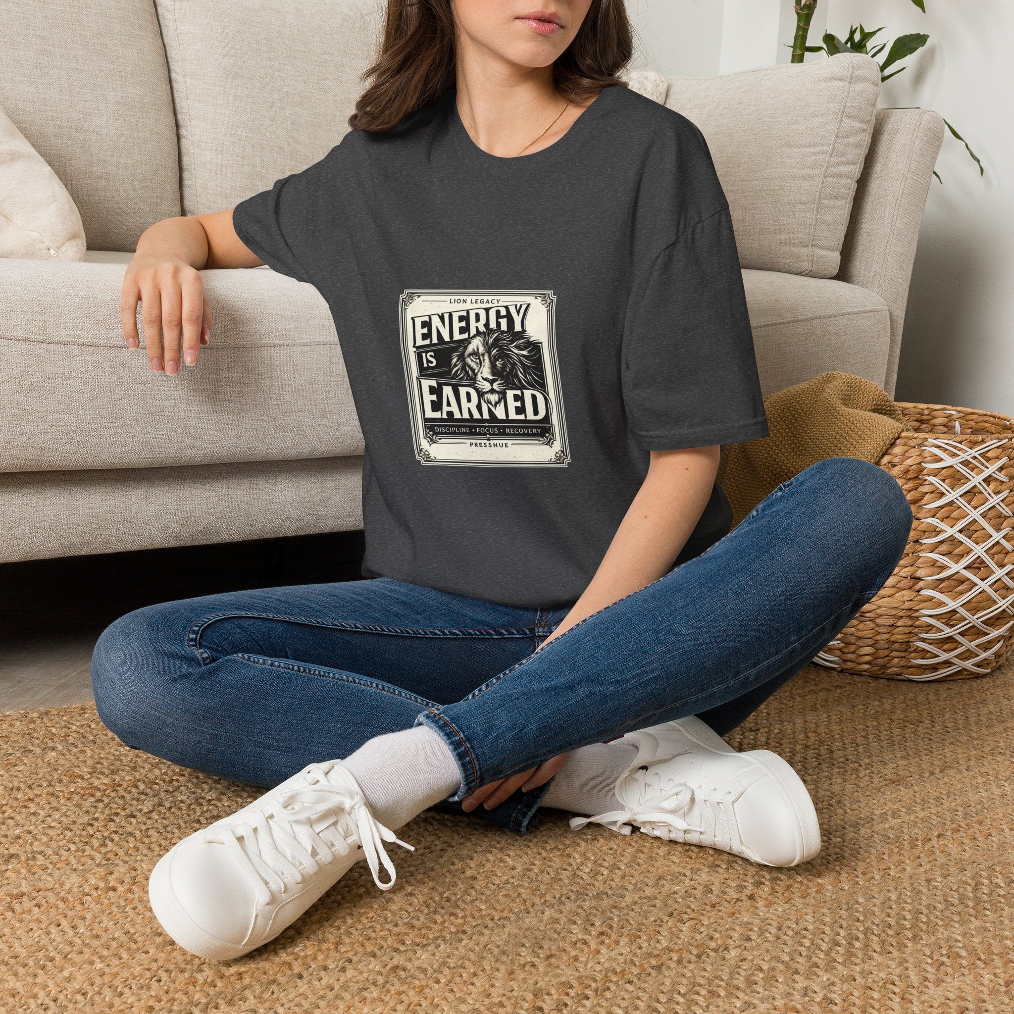Energy Is Earned Lion T-Shirt — Motivational Vintage Fitness Tee