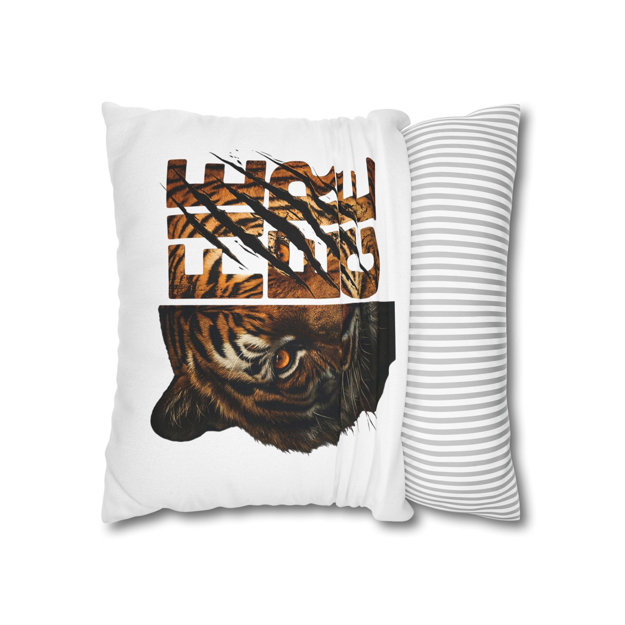 Tiger Face Decorative Pillowcase — 'Fierce' Split Design Spun Polyester Accent Pillow