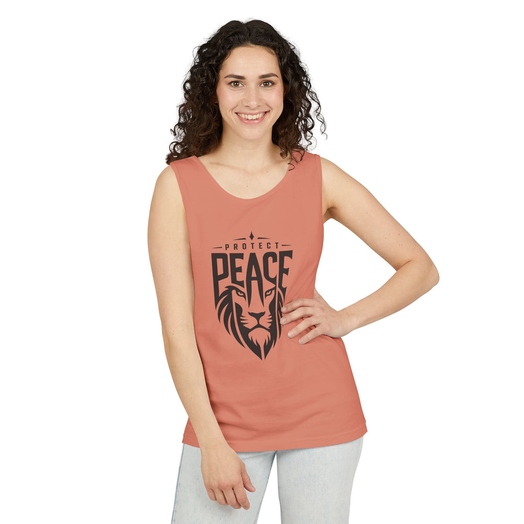 Protect Peace Lion Tank Top — Graphic Lion Shield Spiritual Tee