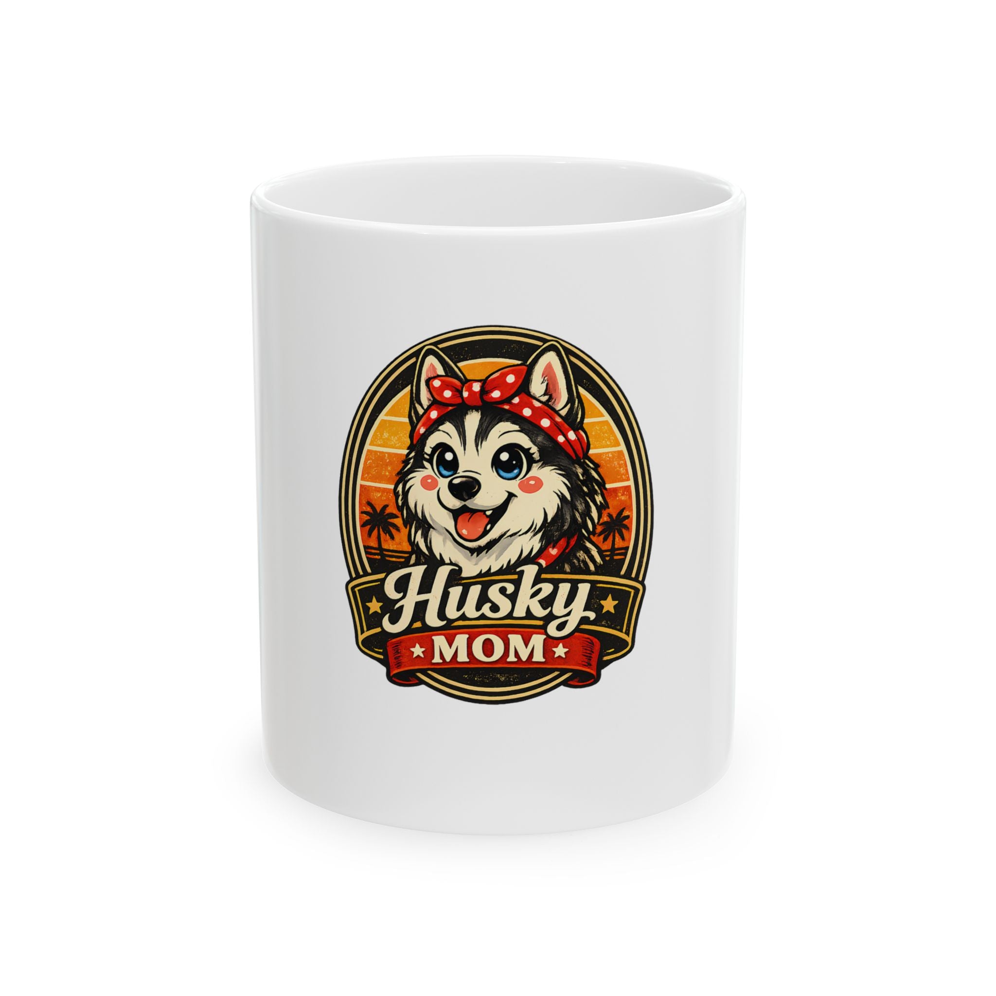 Husky Mom Ceramic Mug – Cute Husky Dog Retro Design (11oz & 15oz)