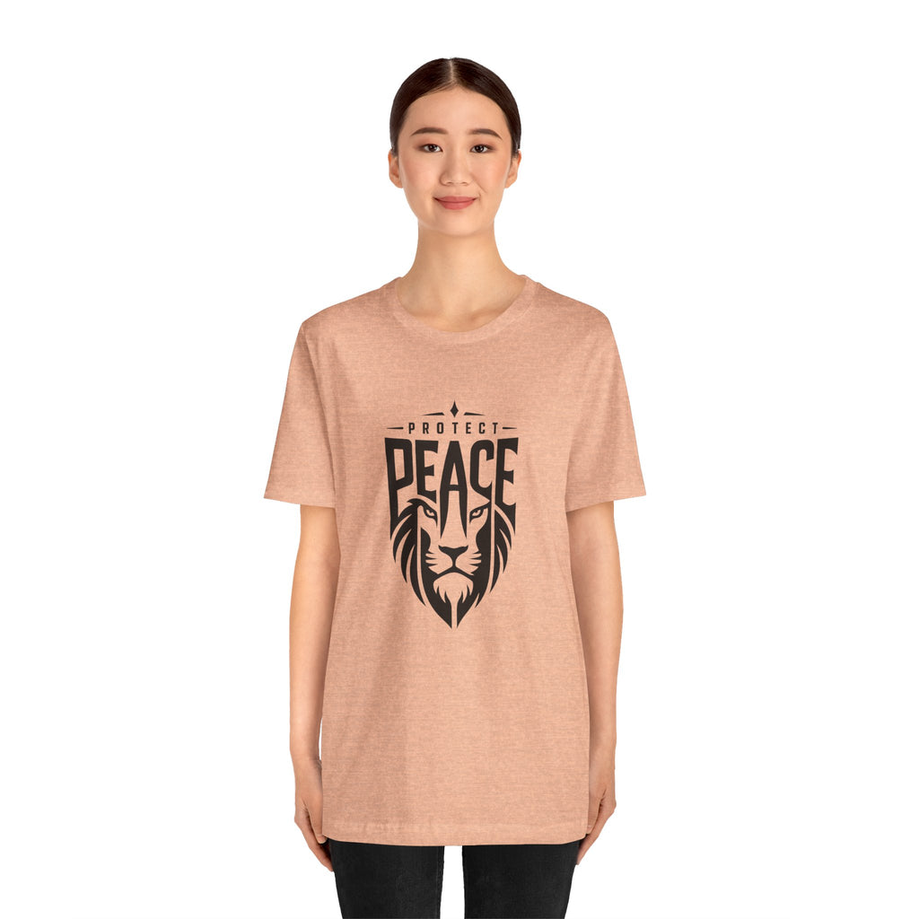 Protect Peace Lion T-Shirt — Graphic Tee with Lion Shield Design
