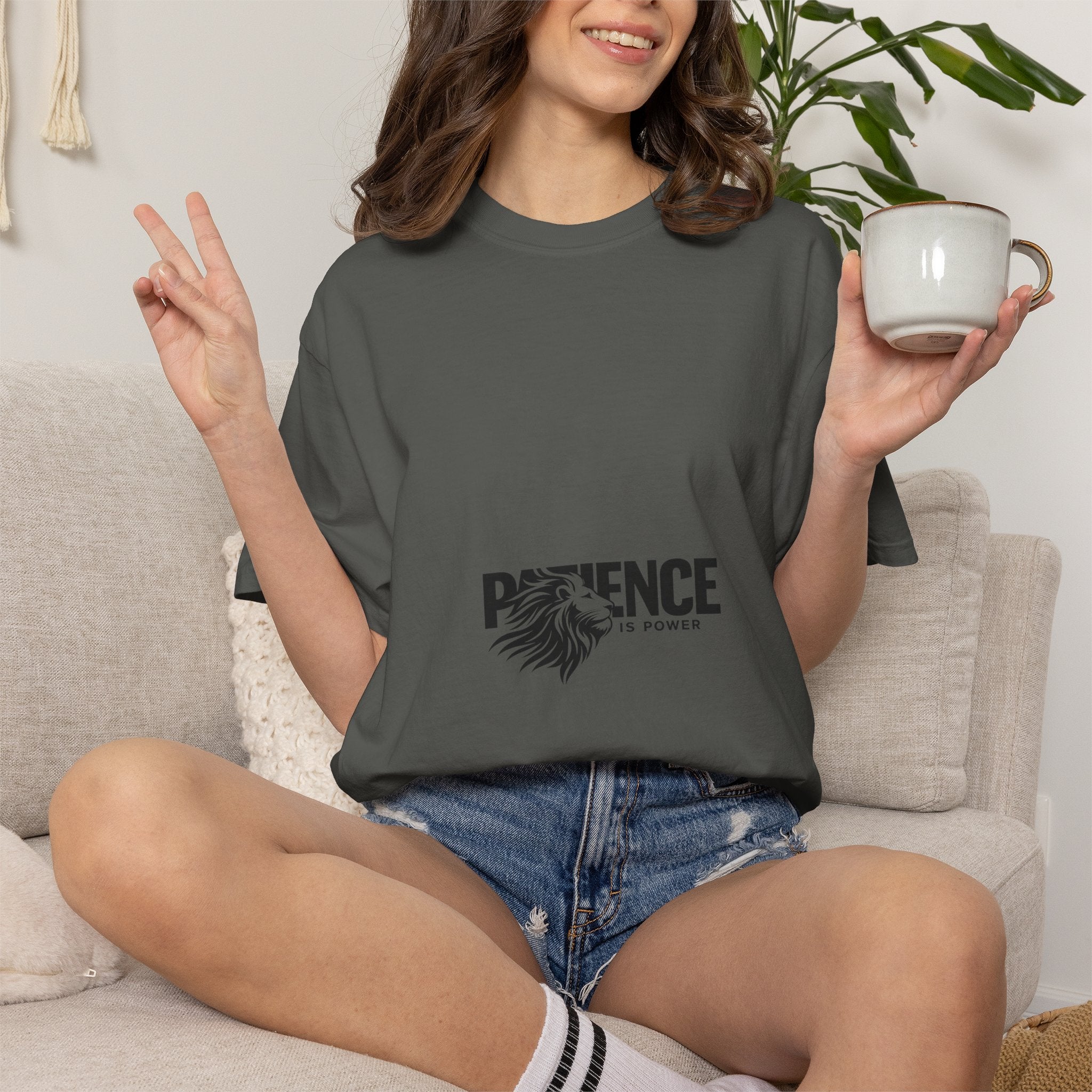 Patience Is Power T‑Shirt — Lion Graphic Inspirational Tee