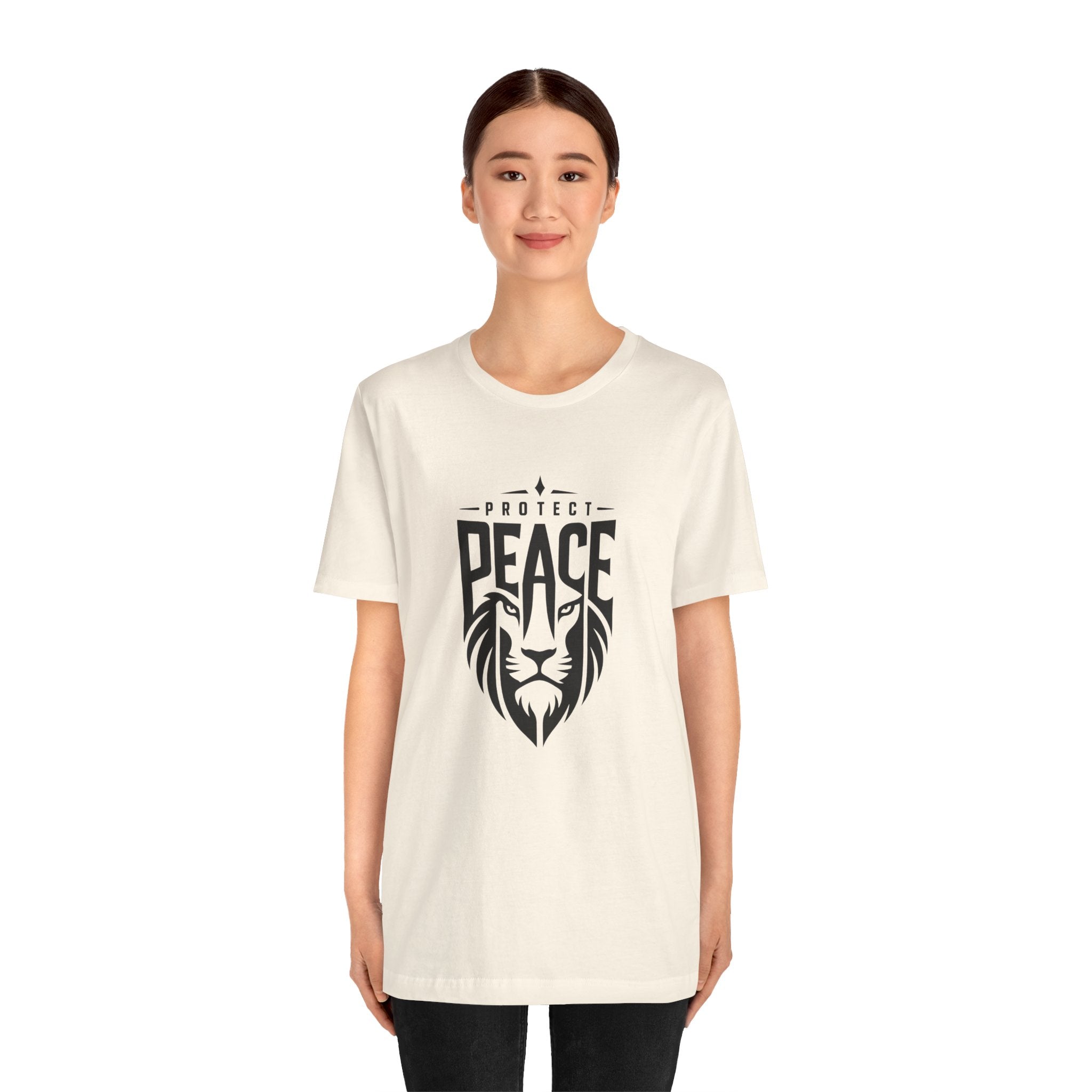 Protect Peace Lion T-Shirt — Graphic Tee with Lion Shield Design