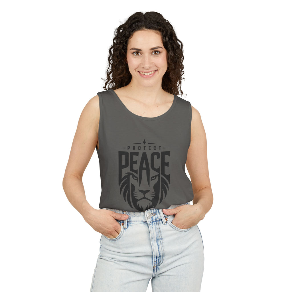 Protect Peace Lion Tank Top — Graphic Lion Shield Spiritual Tee