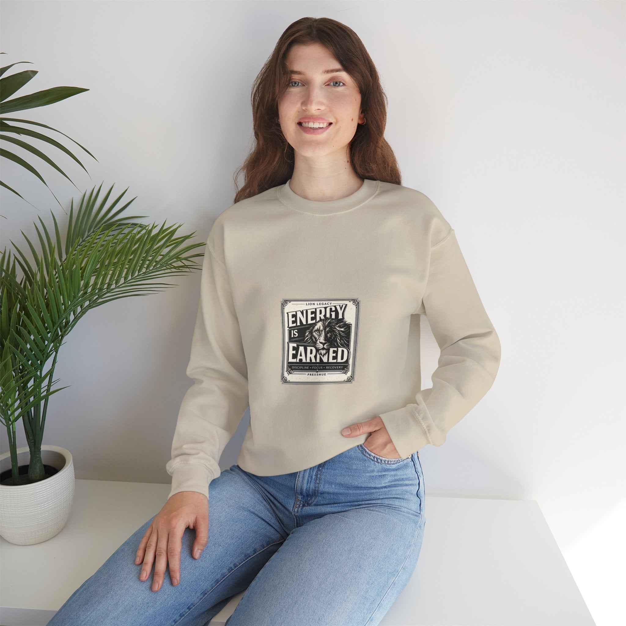 Crewneck Sweatshirt — "Energy Is Earned" Retro Motivational Design
