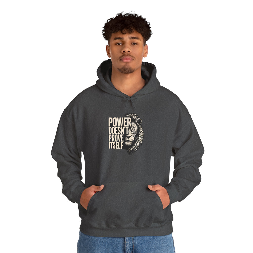 Lion 'Power Doesn't Prove Itself' Hoodie — Inspirational Graphic Sweatshirt