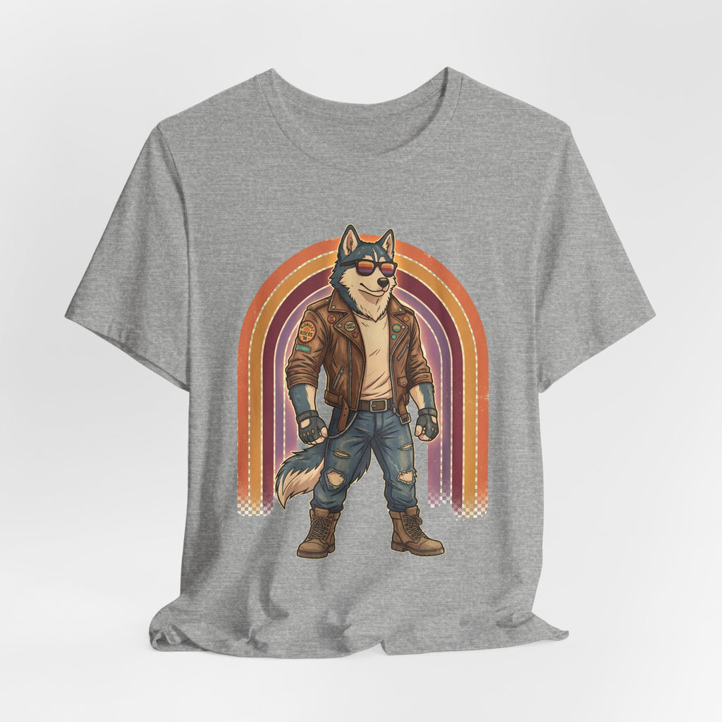 Retro Biker Husky T-Shirt — Cool Dog in Leather Jacket Graphic Tee