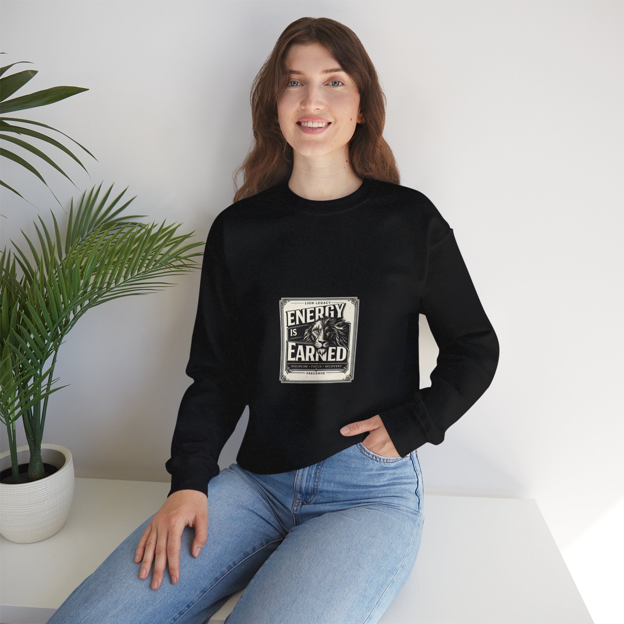 Crewneck Sweatshirt — "Energy Is Earned" Retro Motivational Design