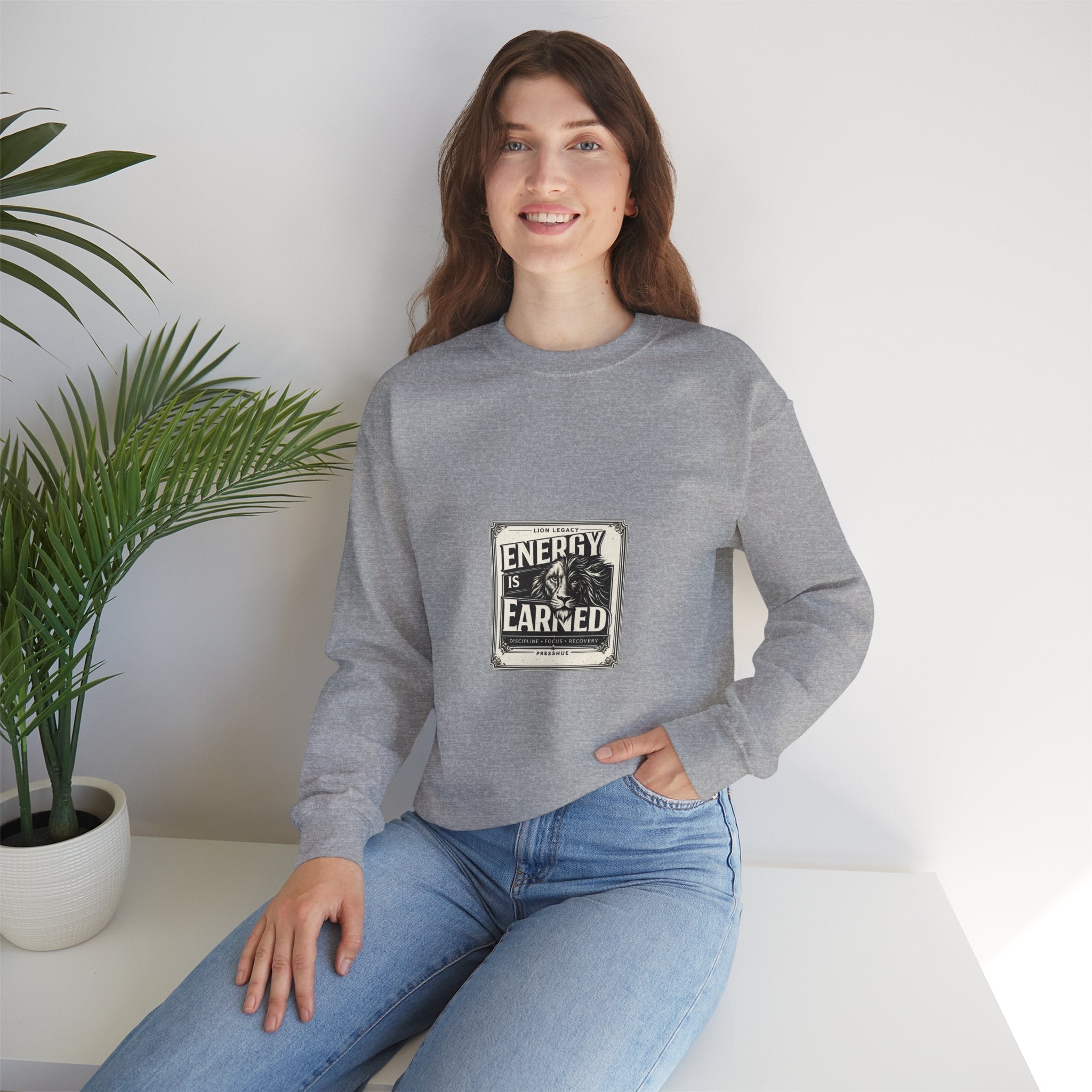 Crewneck Sweatshirt — "Energy Is Earned" Retro Motivational Design