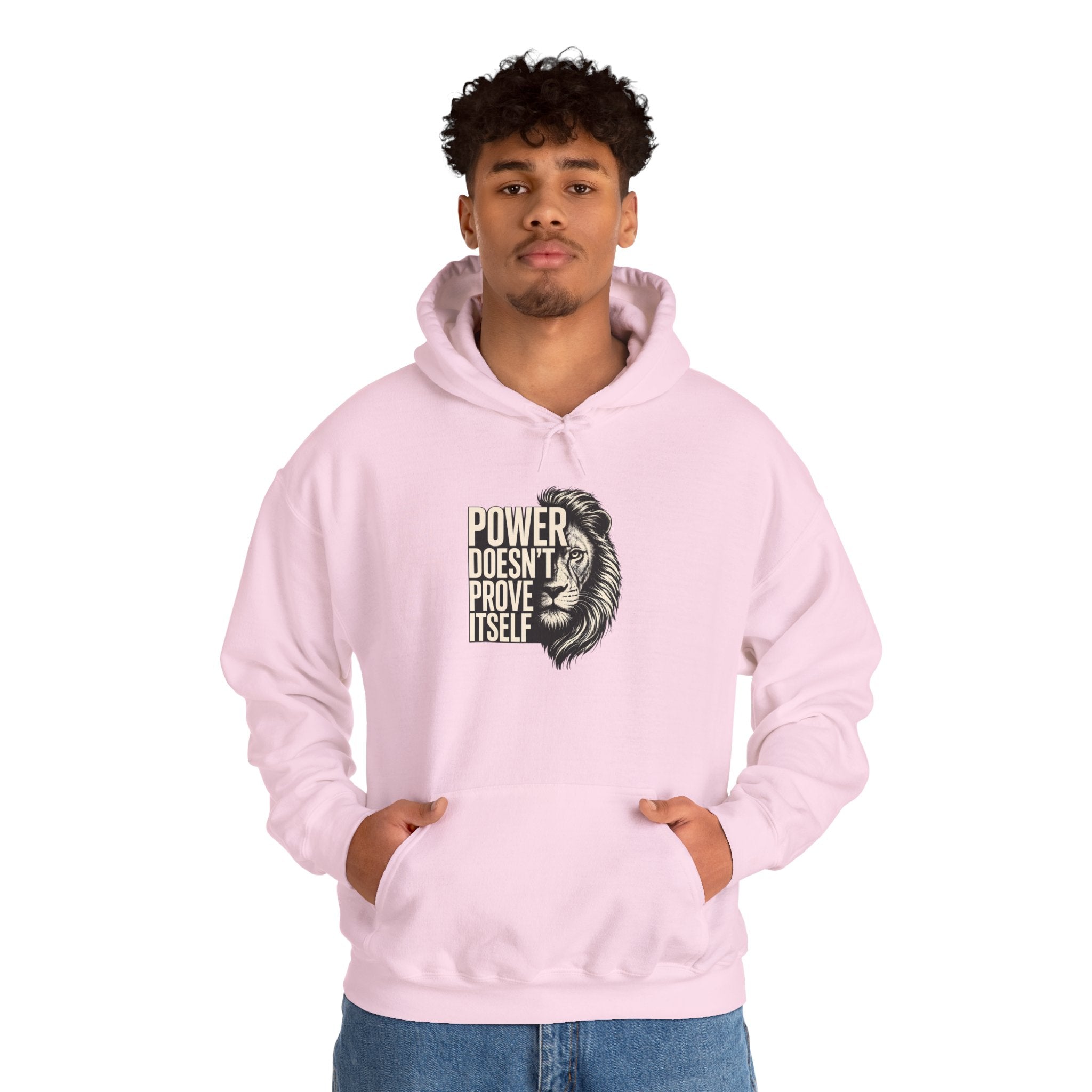 Lion 'Power Doesn't Prove Itself' Hoodie — Inspirational Graphic Sweatshirt