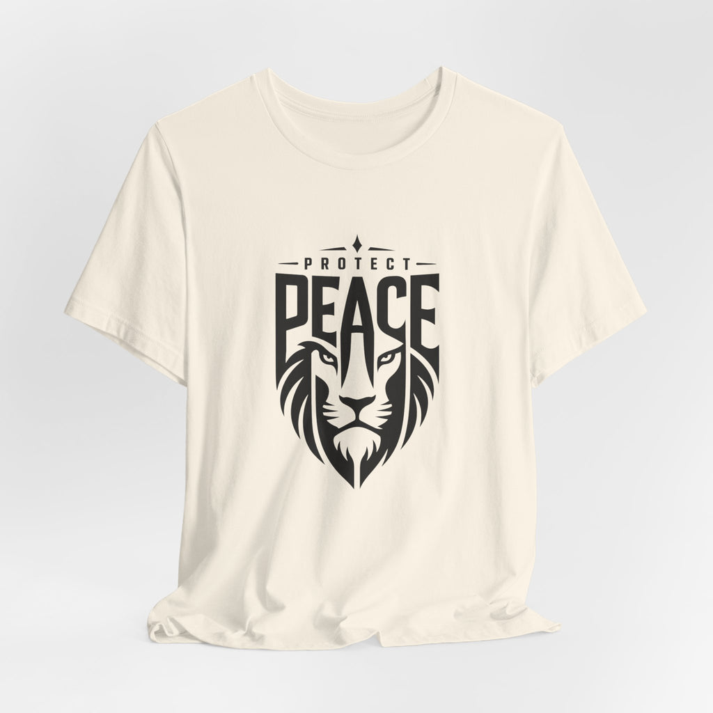 Protect Peace Lion T-Shirt — Graphic Tee with Lion Shield Design