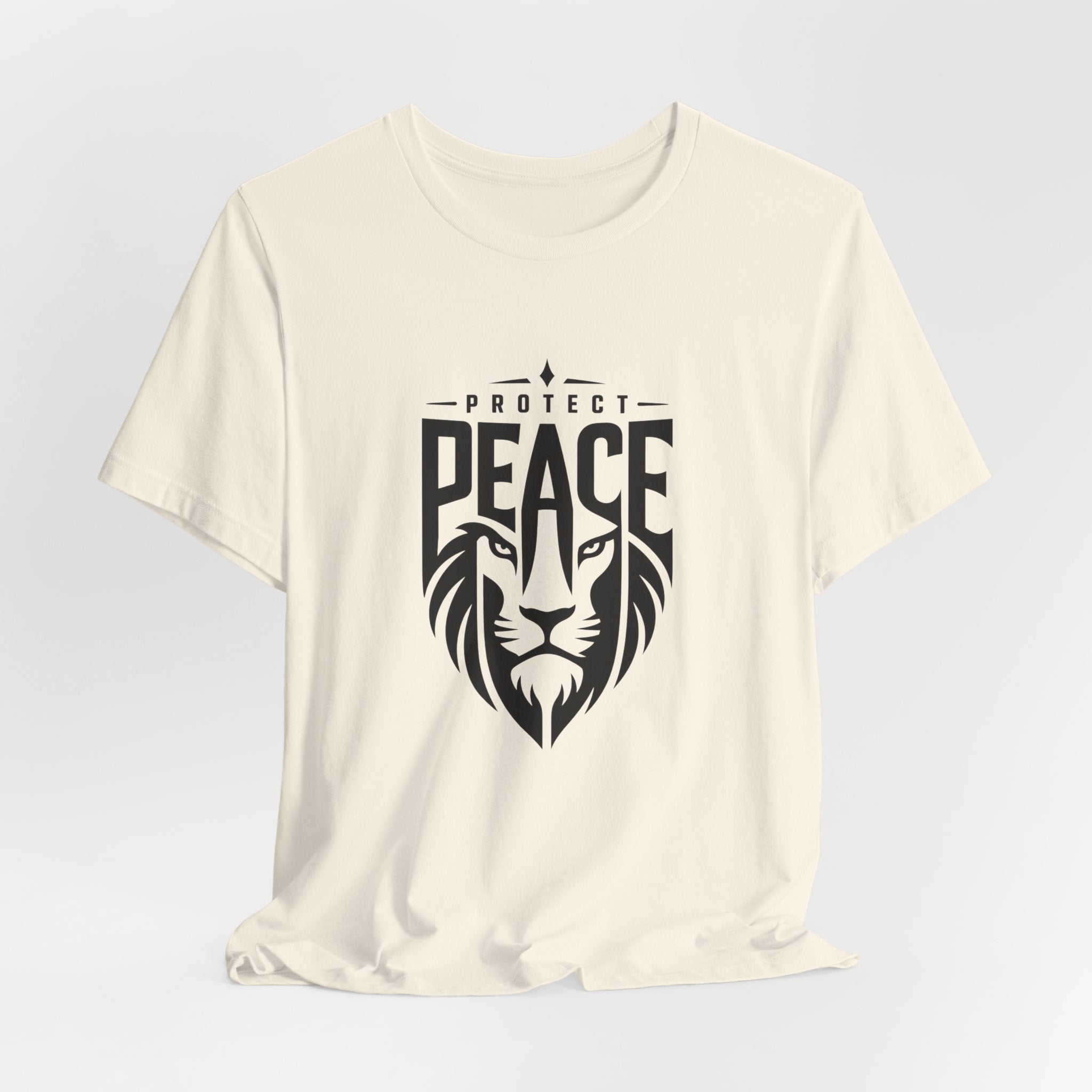 Protect Peace Lion T-Shirt — Graphic Tee with Lion Shield Design